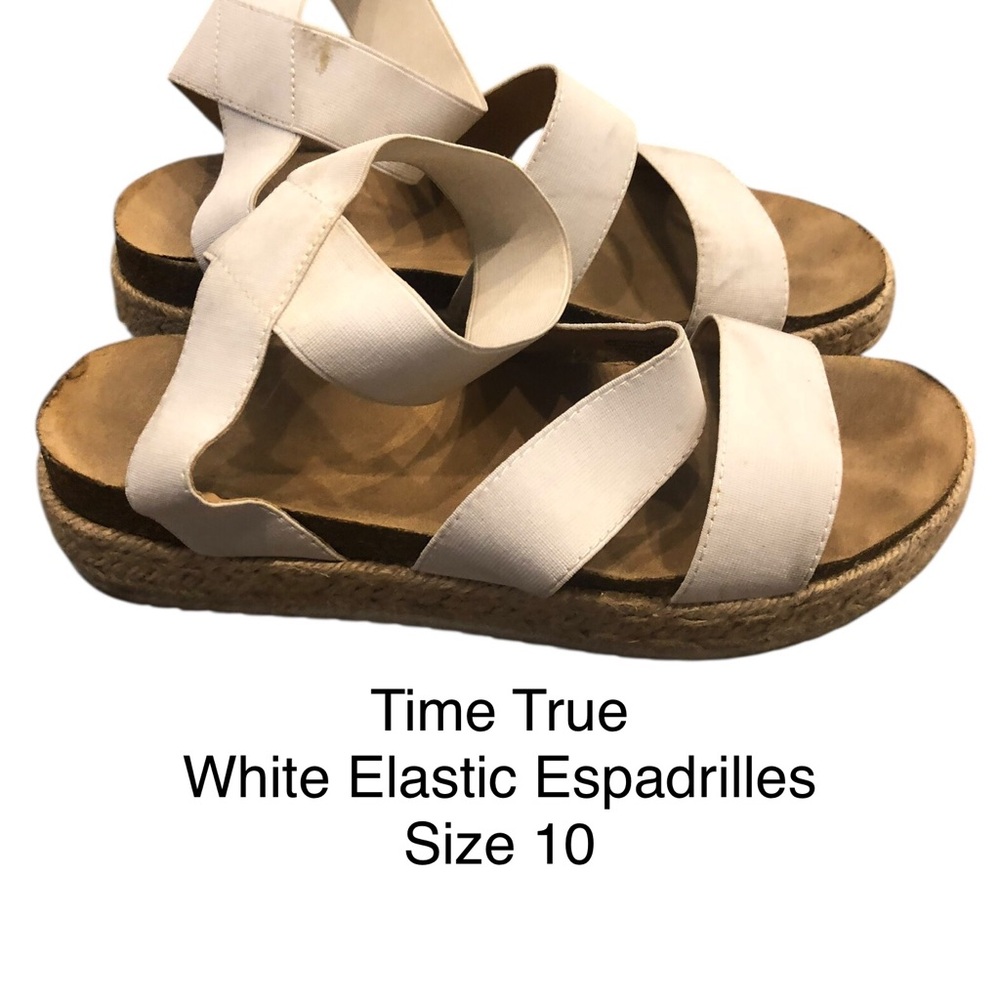 Time and Tru White and Brown Espadrilles with Elastic Straps